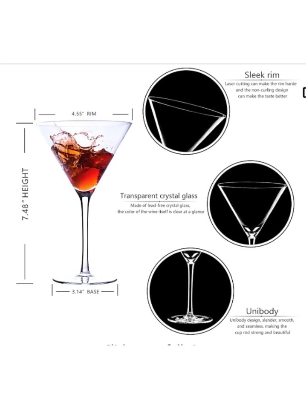 Martini Glasses, Set of 4,‎ 9.5 oz Coupe Glass Set with Stem